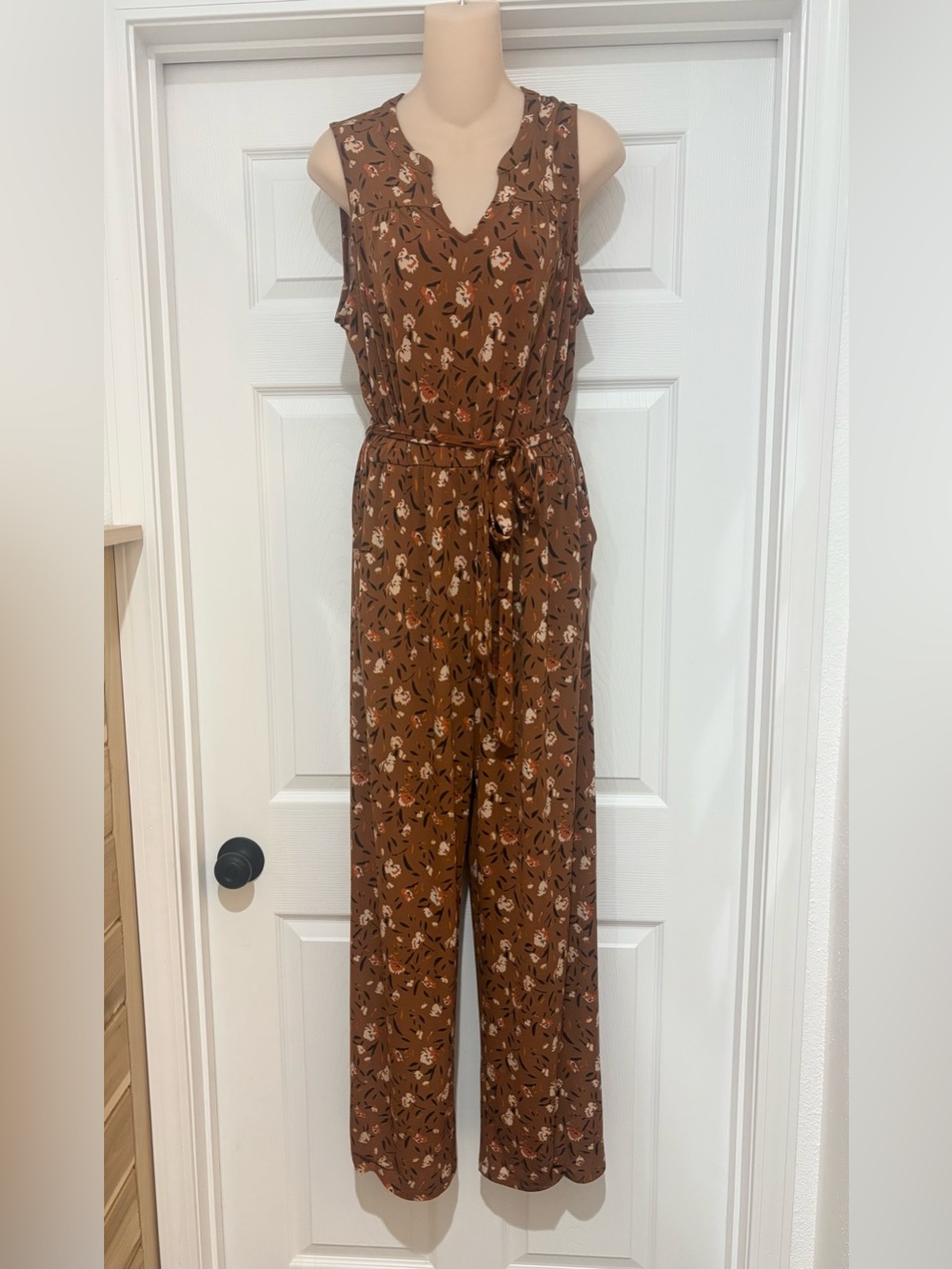 Baltic Born Brown Floral Sleeveless Jumpsuit with Tie Waist